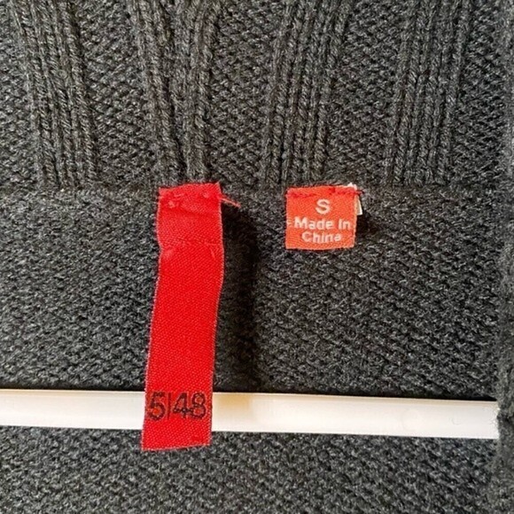 𝅺5/48 by Saks Long Fair Isle Duster Grandpa Cardigan Size S Black Gray - Picture 7 of 8